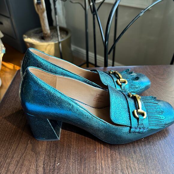 Boden Iris Ghillie Heeled Loafers in ponderosa pine metallic coated leather 39 8 - Picture 2 of 8